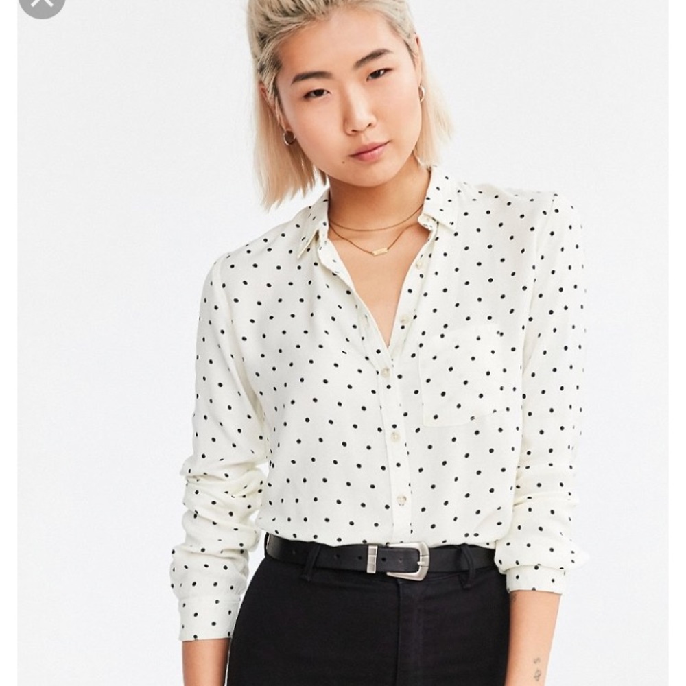 NWT BDG York cream polka dot button down